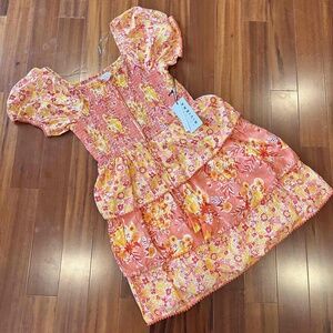 New Margaux Riviera‎ Orange Pink Dress Floral Ruffle Sleeve Smock Boho Petite L